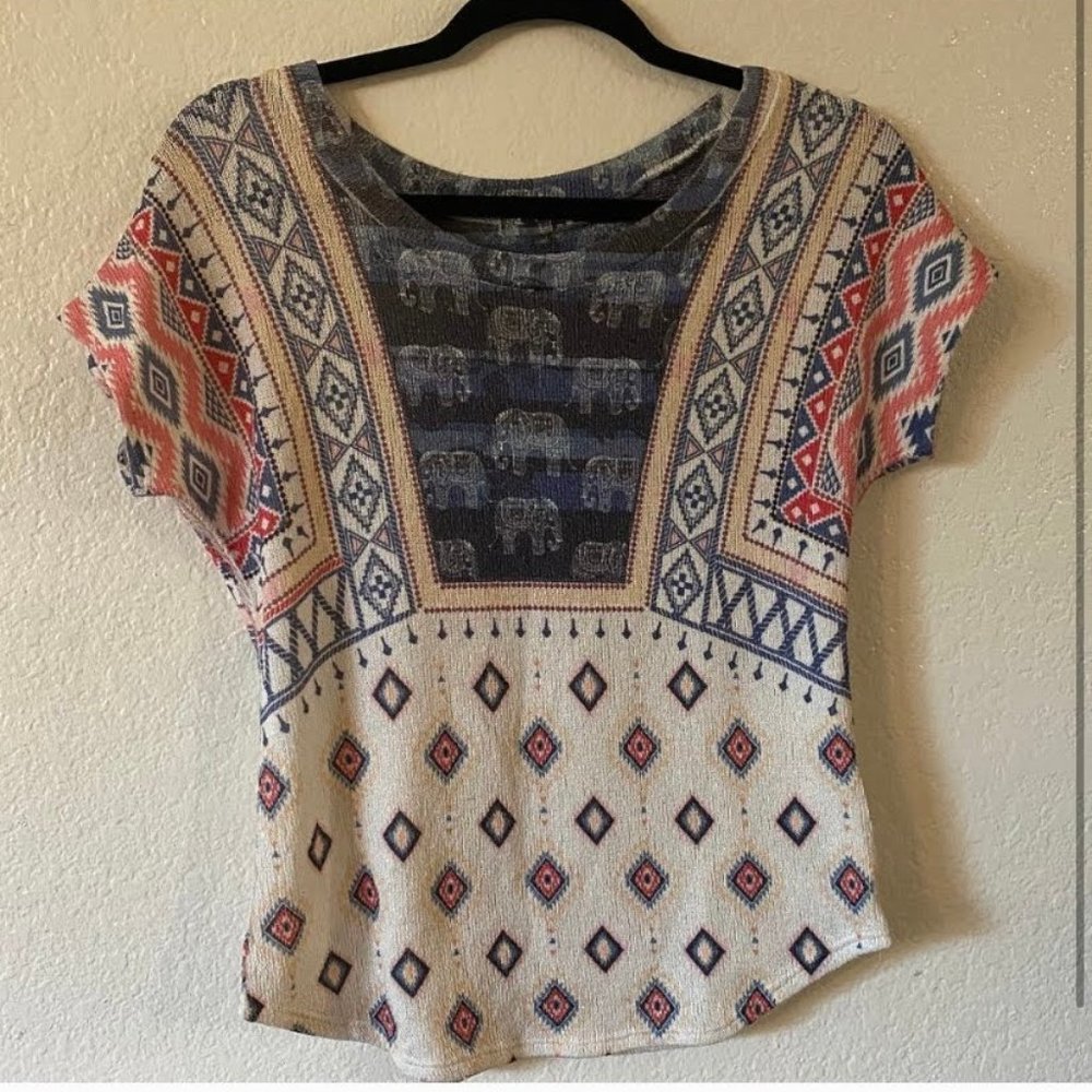 Tribal Print Short-Sleeved Top